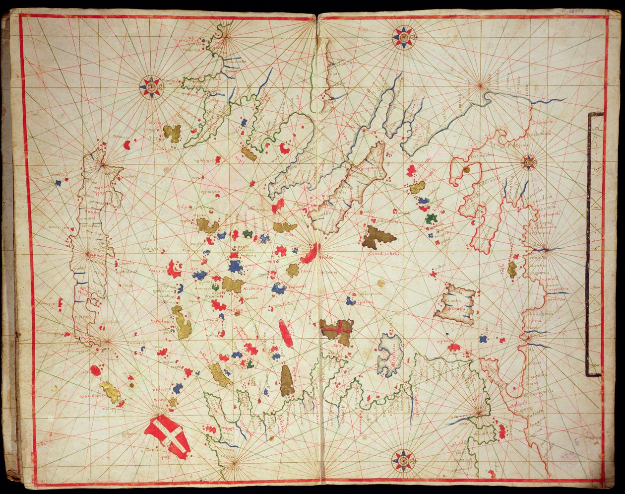 Egeerhavet, fra et nautisk atlas, 1646 (blekk på vellum) (se også 330940) av Italian School