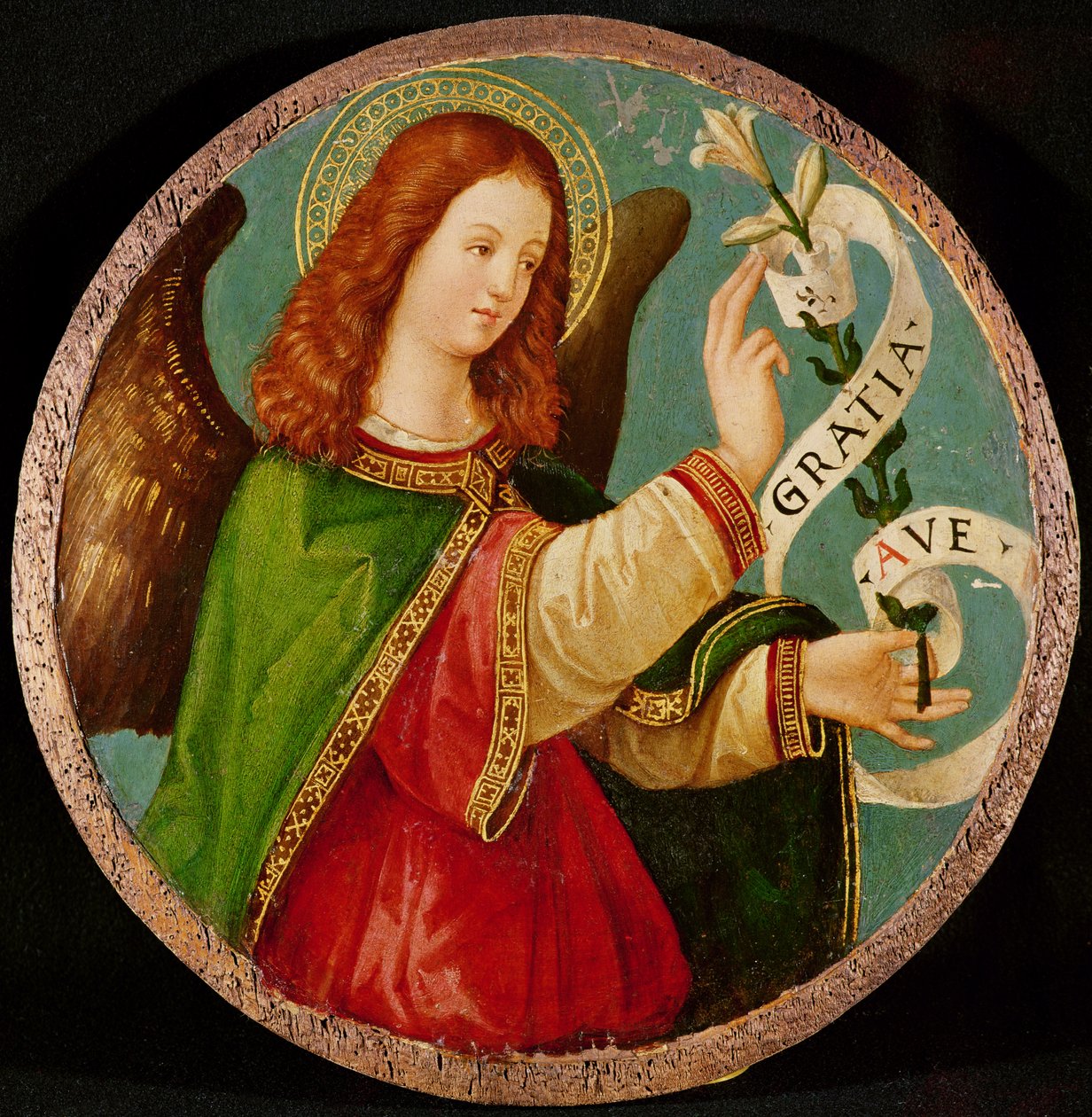 Bebudelsens engel (olje på panel) av Italian School