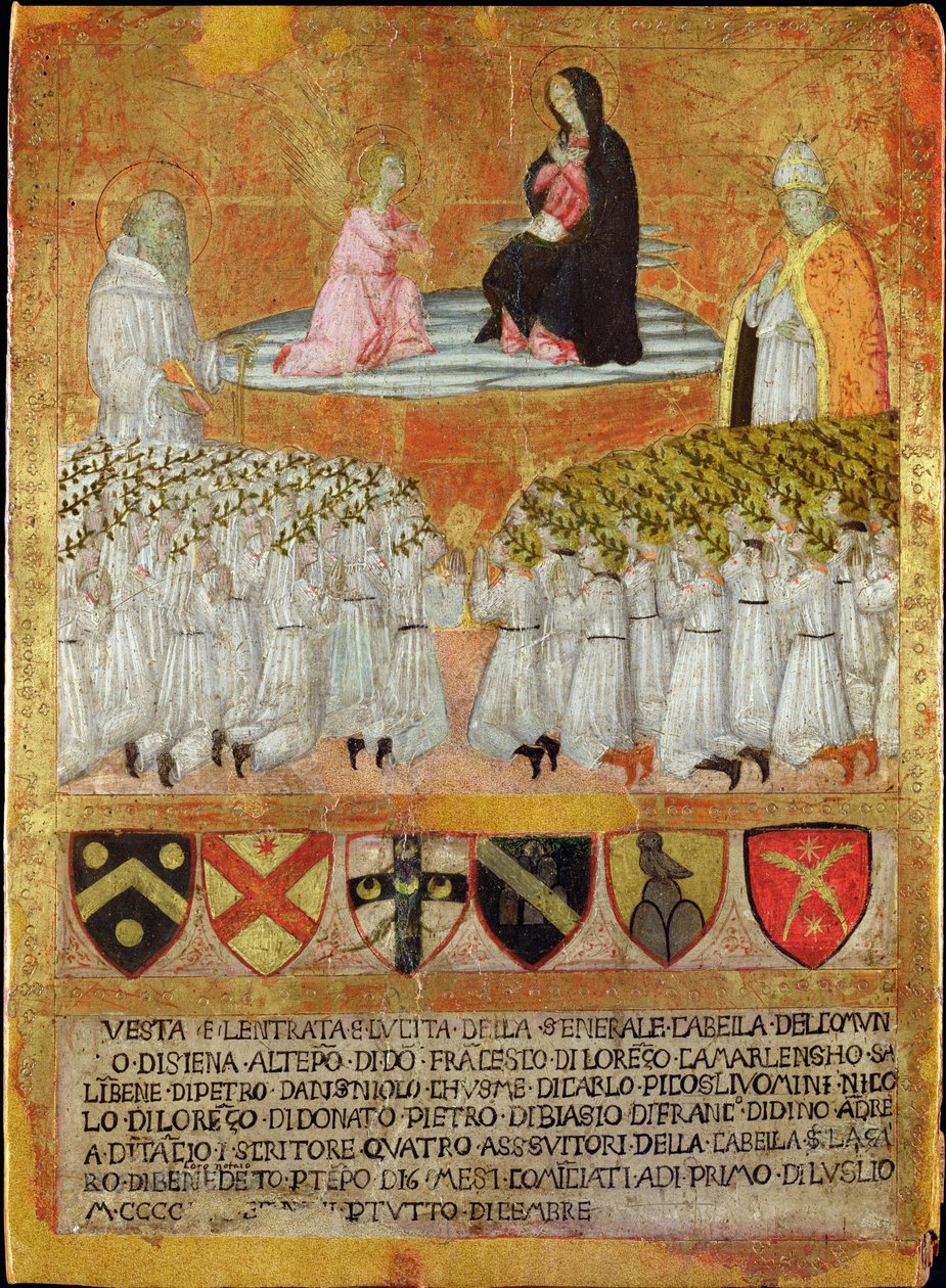 Bebudelsen med St. Bernard av Clairvaux og pave Calixtus III (1378-1458) 1456 (olje på panel) av Italian School