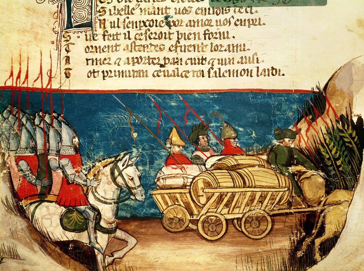 The Army of Charlemagne (742-814) og transport av proviant, fra en venetiansk kodex av Italian School