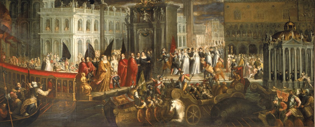 Ankomsten til Morosina Morosini Grimani ved Palazzo Ducale, Venezia av Italian School