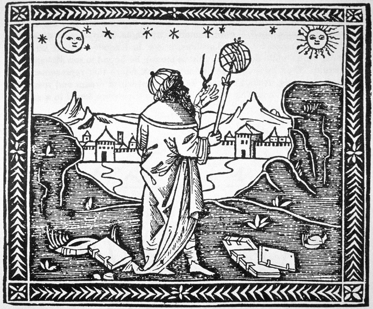The Astrologer Albumasar (787-885) kopi av en illustrasjon fra hans Introductorium in Astronomiam, Venezia 1506, brukt i en History of Magic, publisert sent på 1800-tallet av Italian School
