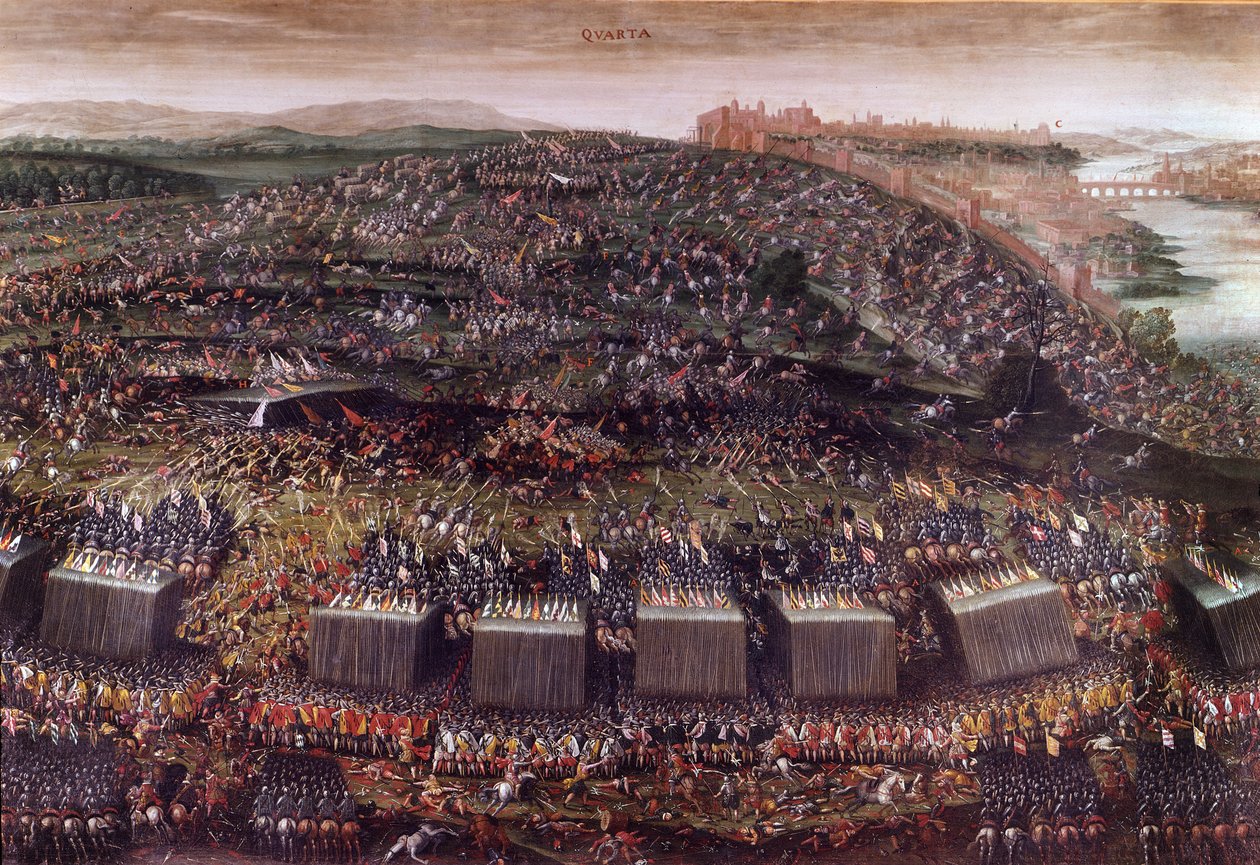 Slaget ved det hvite fjellet under trettiårskrigen (Tyskland 1620), som motarbeidet Böhmen guidet av Frederick V til Holy League. Oljemaling. Roma, kirken St. Mary of Victory. av Italian School