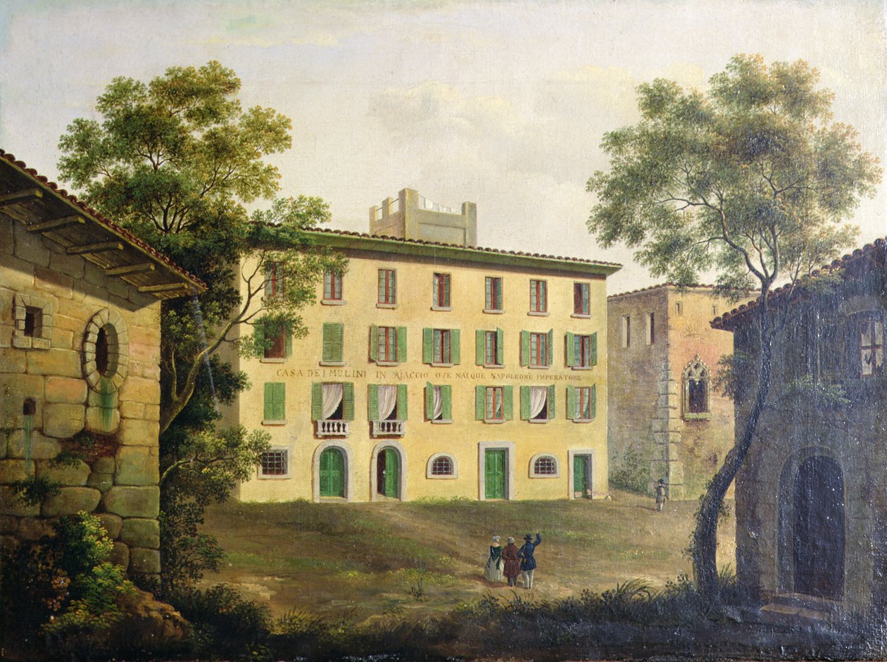 Fødestedet til Napoleon, Ajaccio, Korsika (olje på lerret) av Italian School