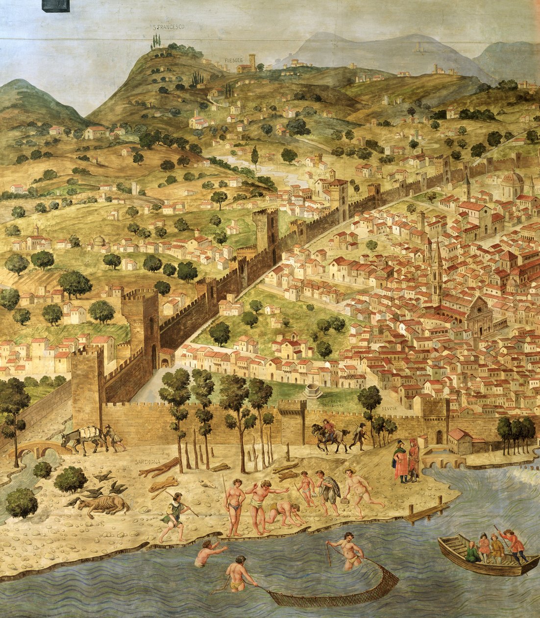 'Carta della Catena' viser et panorama av Firenze av Italian School