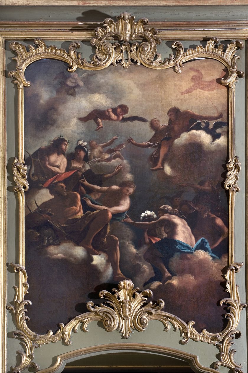 The Council of the Gods: Zevs på Olympus omgir guddommelige. Maleri av den italienske skolen (1700-tallet) av Italian School