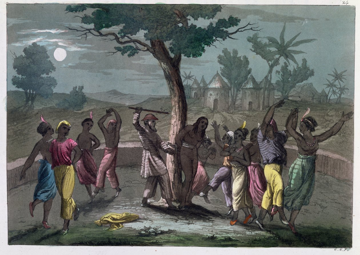The Dance of the Mambo-Jombo, ifølge reisene til Mungo Park, fra A History of Costume av J. Ferrario, utgitt i Milano ca. 1820 av Italian School
