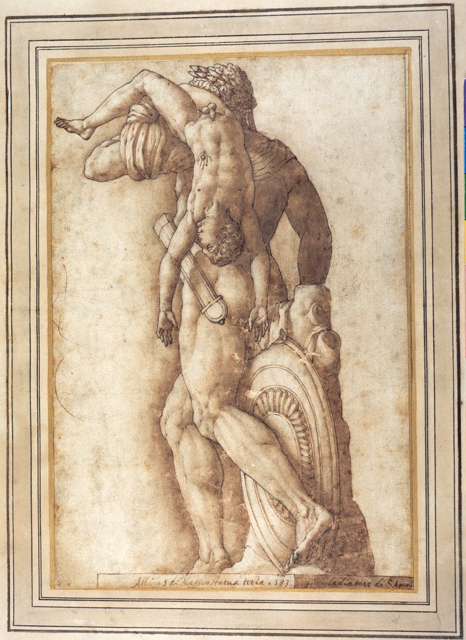 The Emperor Commodus as Gladiator (penn og blekk med vask på papir) av Italian School