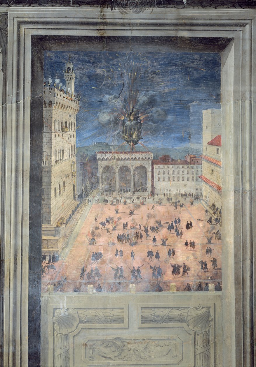 Fyrverkeriet på Piazza della Signoria, ca. 1560 av Italian School