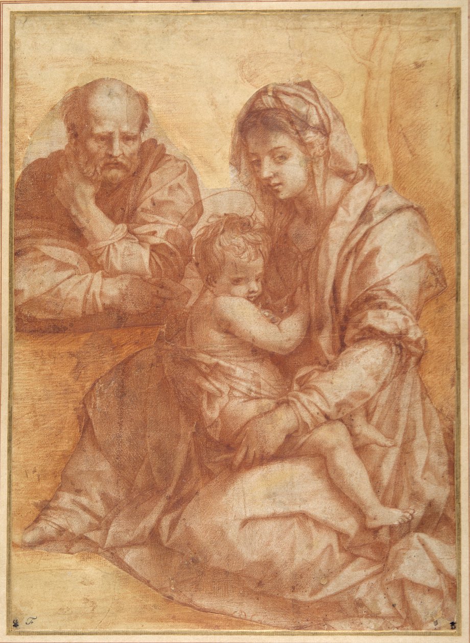 Den hellige familie hviler, etter Andrea del Sarto (rød kalk på hvitt papir) av Italian School