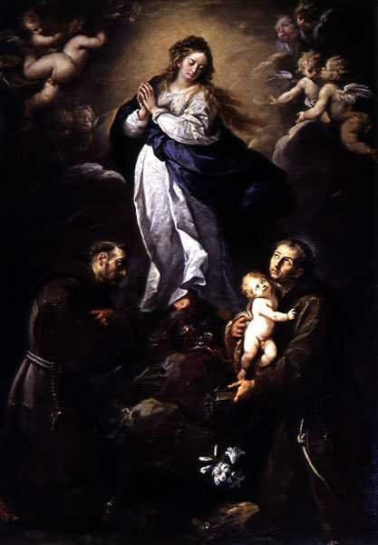 The Immaculate Conception, flankert av SS Francis og Anthony (olje på lerret) av Italian School
