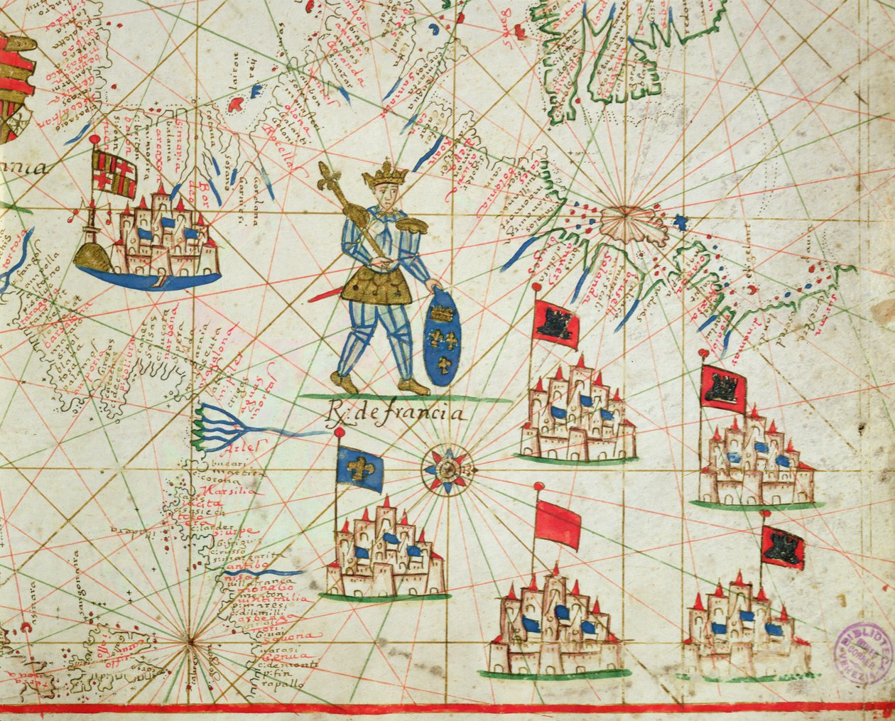 Kongeriket Frankrike, fra et nautisk atlas, 1646 (blekk på vellum) av Italian School