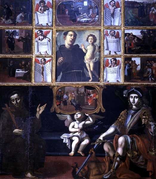 The Miracles of St. Anthony, med St. Francis og St. Michael av Italian School