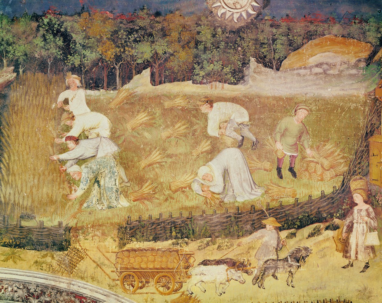 August måned, detalj av innhøstingen, ca. 1400 (fresco) av Italian School