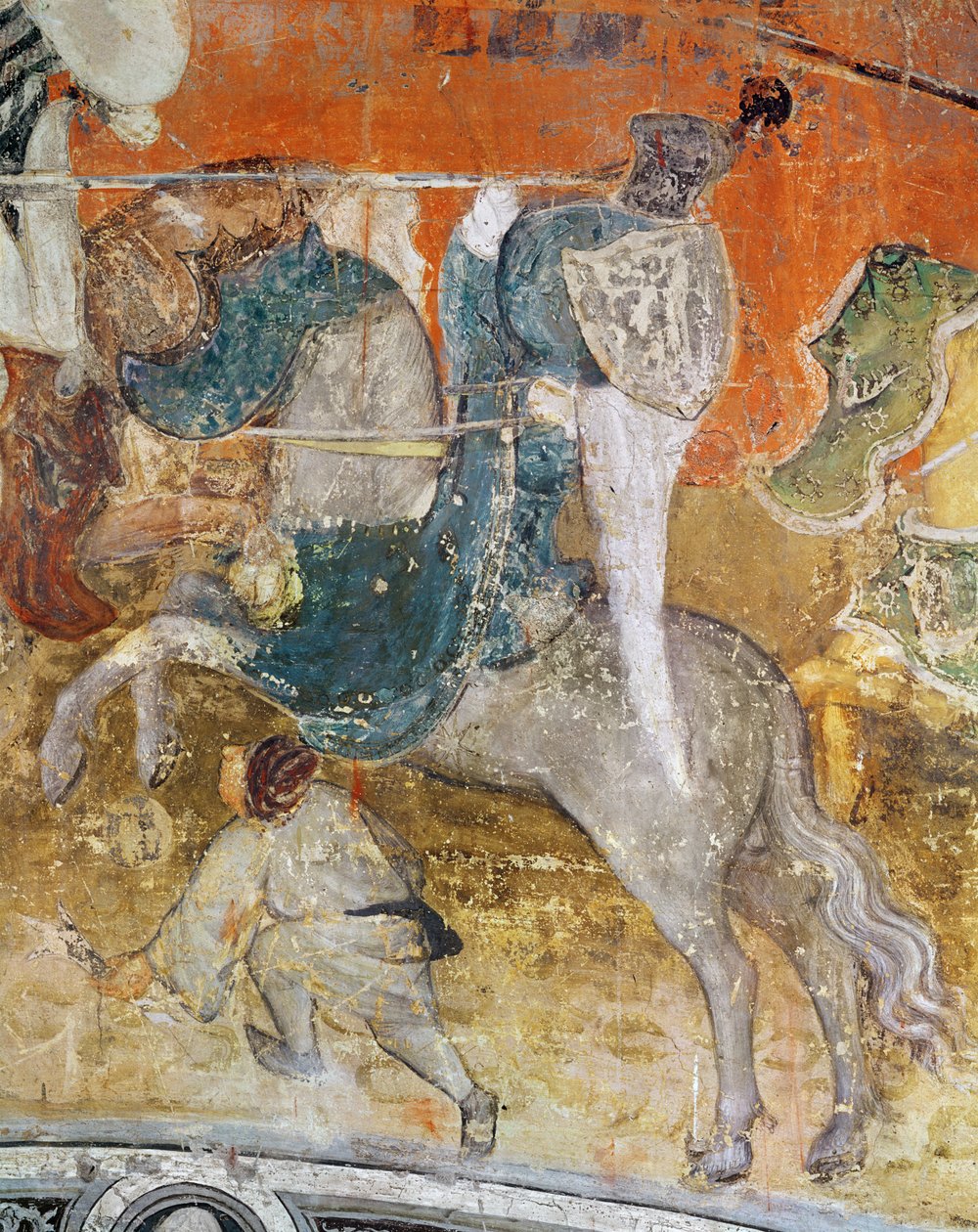 Februar måned, detalj av en ridder ved en turnering, ca. 1400 (fresco) av Italian School