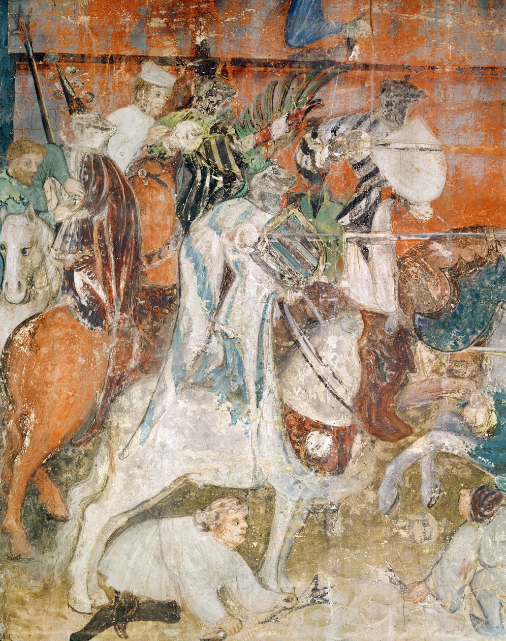 Februar måned, detalj av en ridder ved en turnering, ca. 1400 (fresco) av Italian School