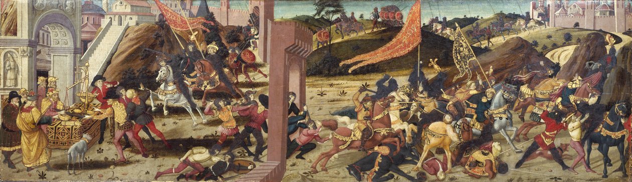 Morelli Cassone som skildrer gallerne beseiret av Marcus Furius Camillus (hovedpanel) av Italian School