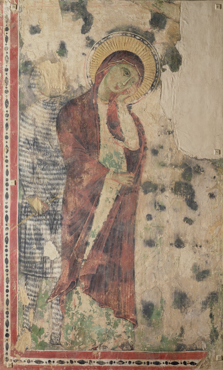 The Mourning Virgin muligens med Longinus (fresco overført til stoff) av Italian School