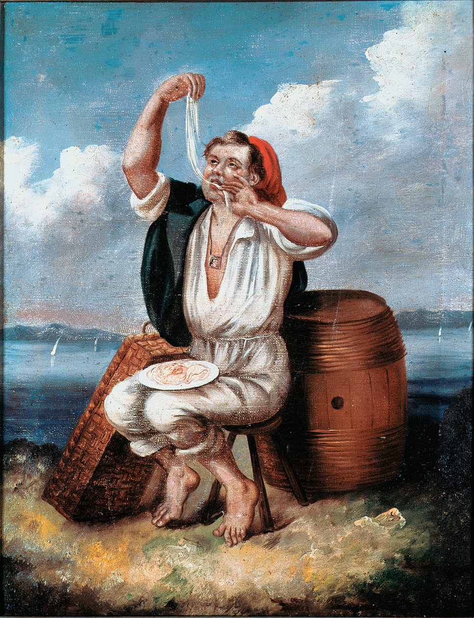 Pasta Eater Anonym maleri fra 1800-tallet. Roma nasjonalmuseum for pasta, Agnesi Foundation av Italian School