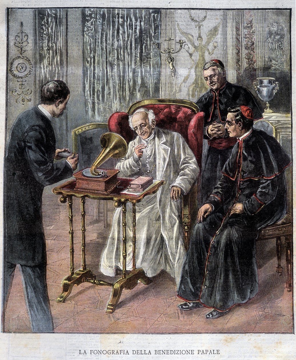 Fonografen med pave Leo XIIIs velsignelse - i «The Illustrated Tribune» fra mars av Italian School