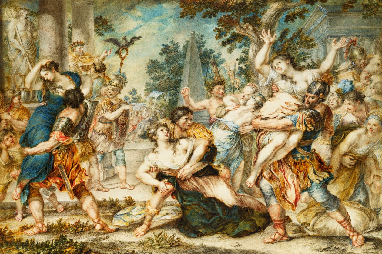 Voldtekten av de sabinske kvinnene, ca. 1700 av Italian School