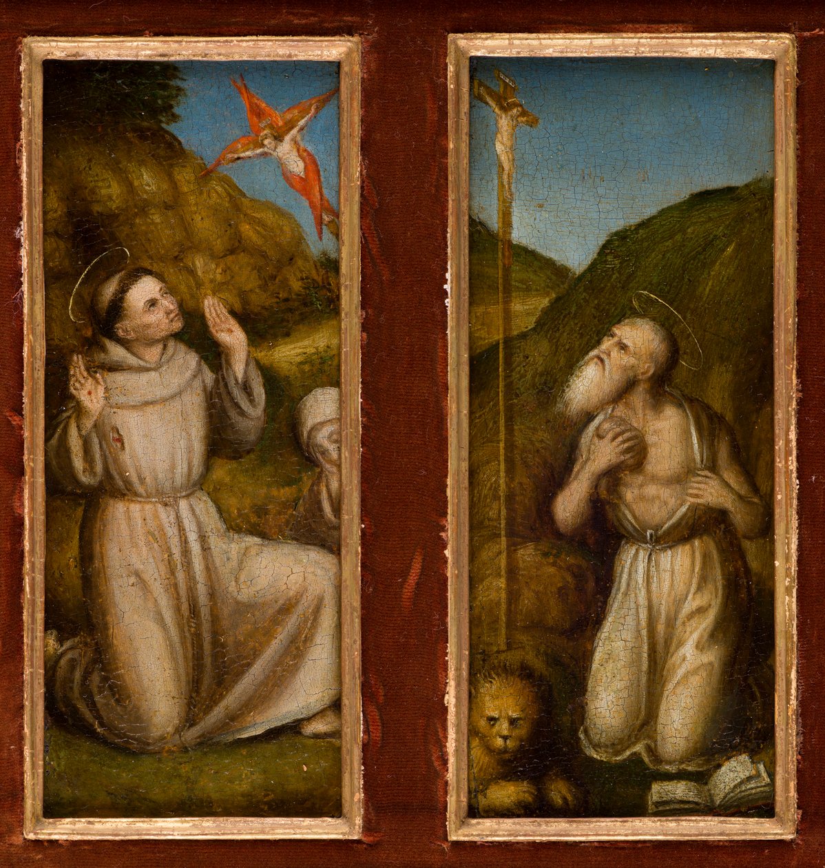 Stigmatiseringen av de hellige Frans og Hieronymus, ca. 1480 (olje på panel) av Italian School