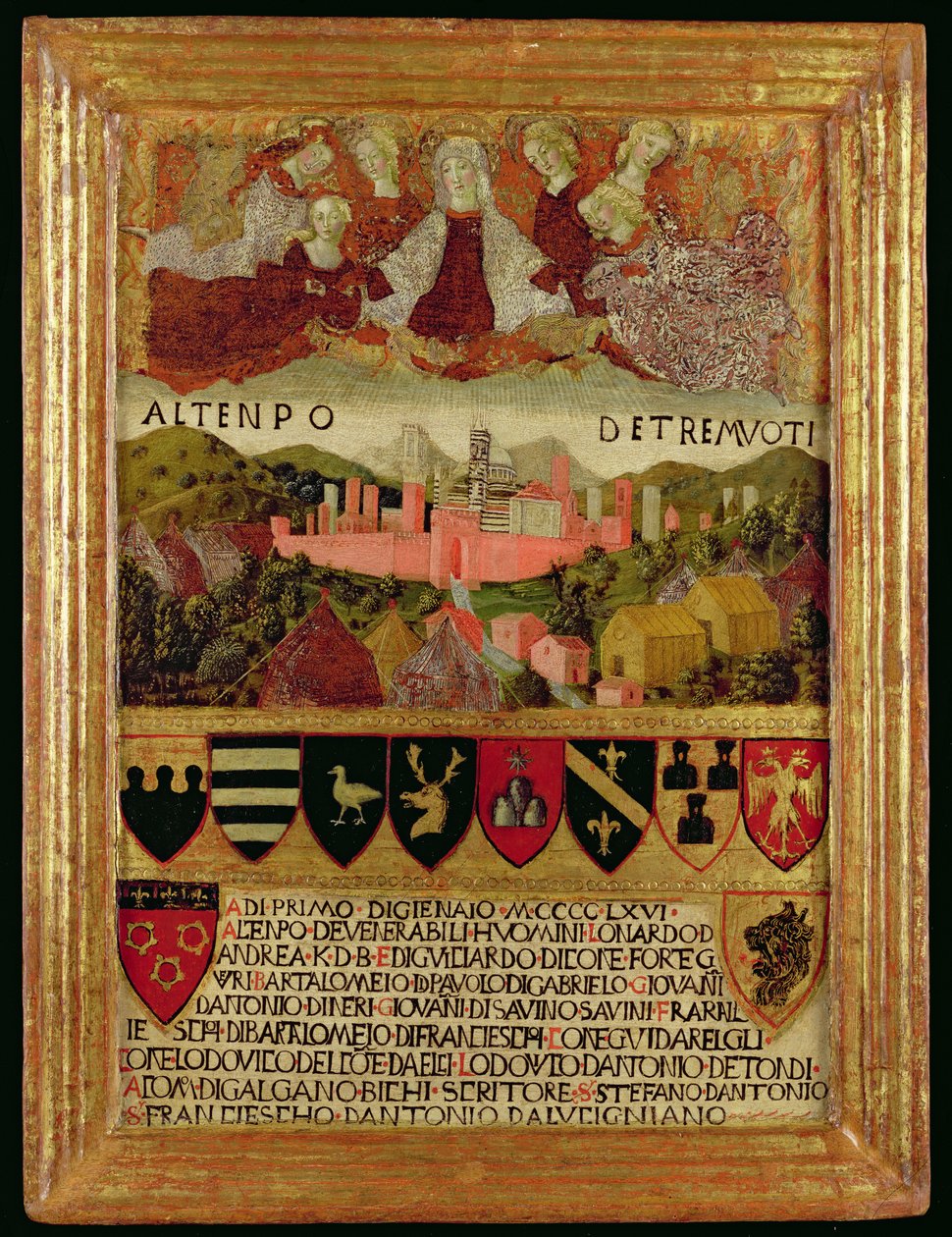 Jomfruen beskytter Siena fra jordskjelvet i 1466 av Italian School