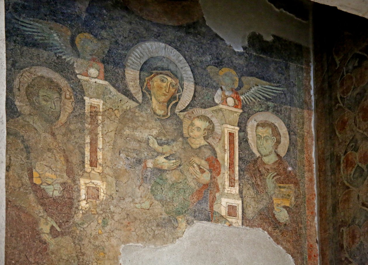 Jomfruen og barnet mellom St. Cosmas og St. Damian av Italian School