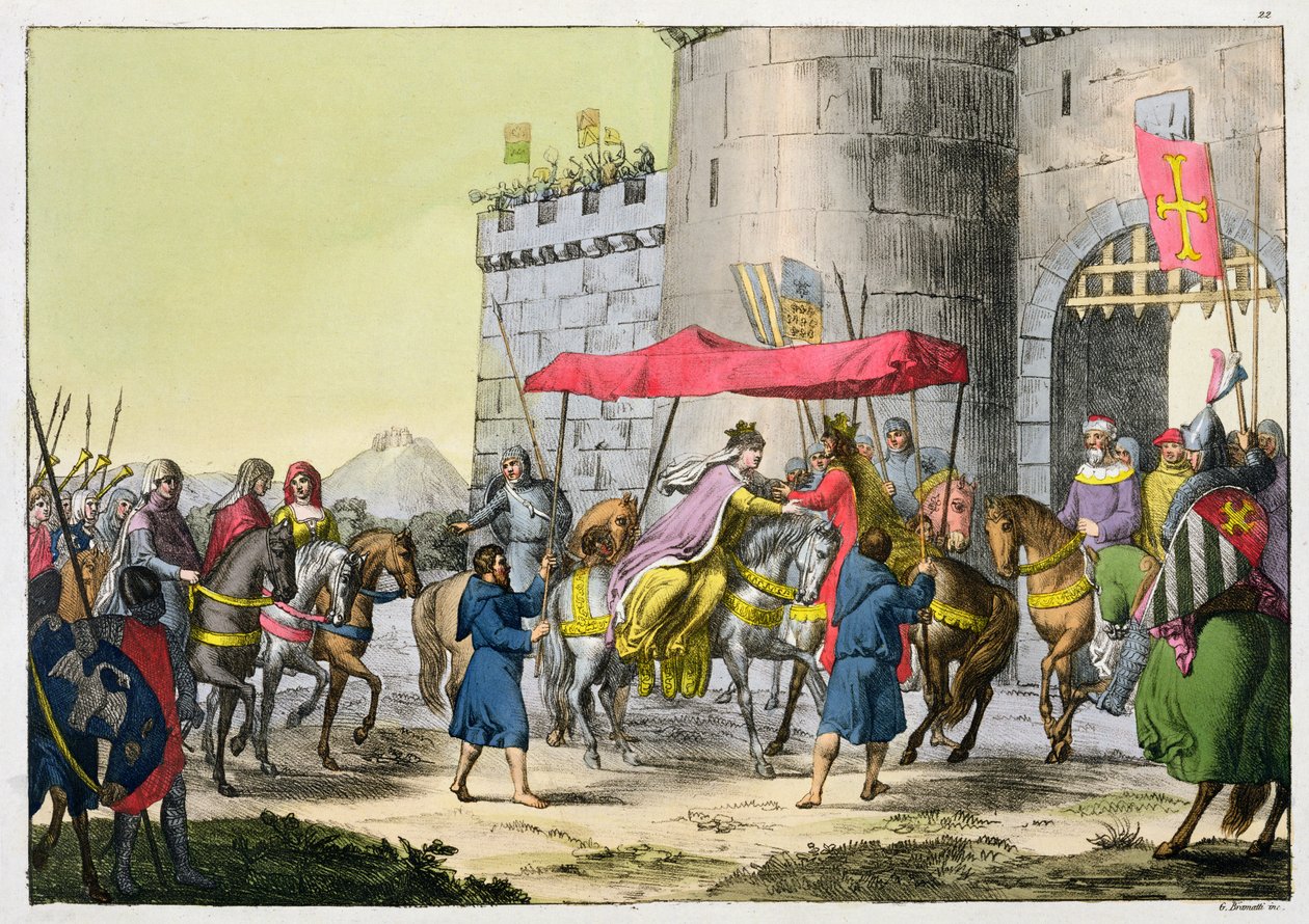 The Wedding of Edward I and Eleanor of Castilla, plate 22 fra The History of the Nations (akvatint) av Italian School