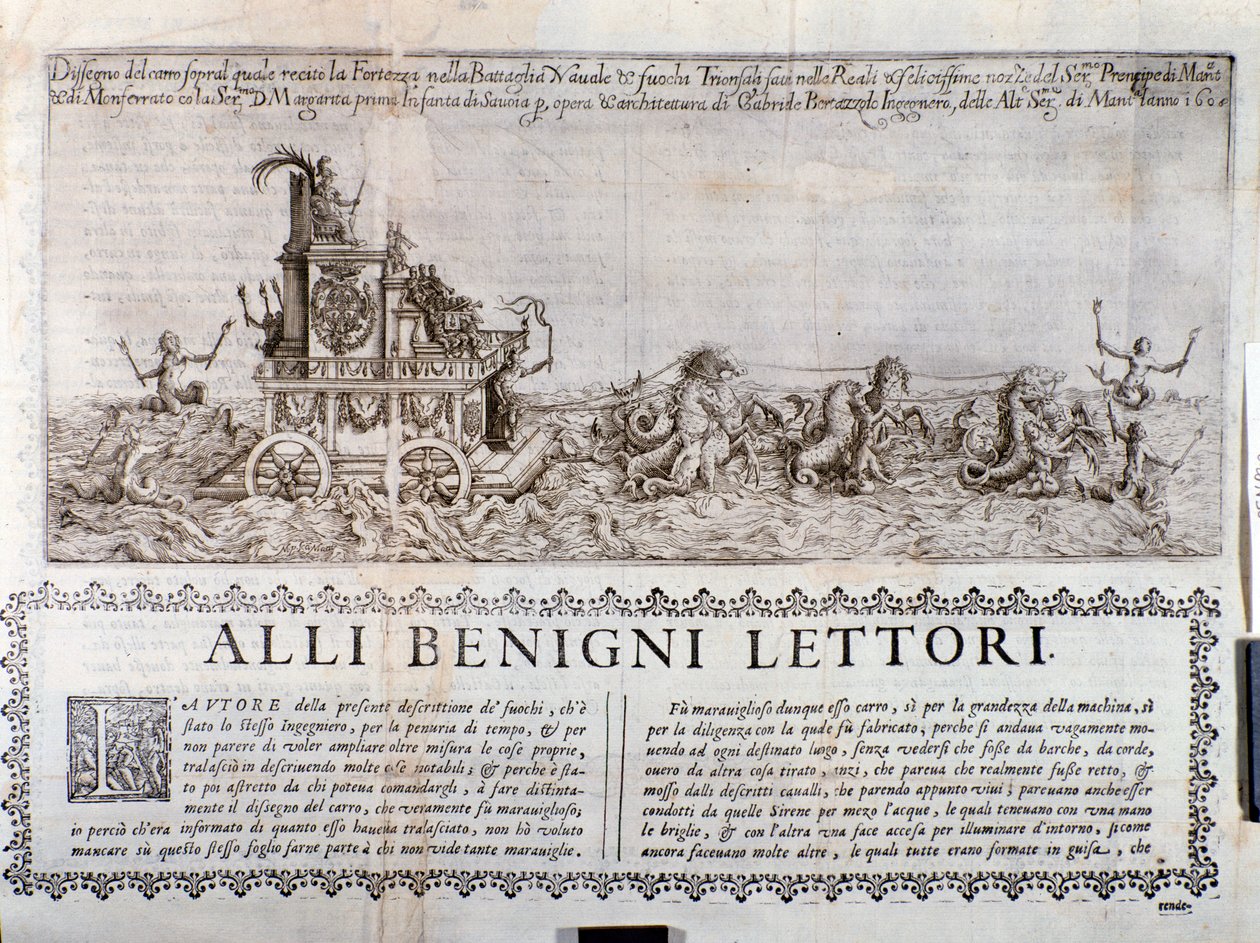 Den allegoriske vognen. Fra Chronicles som beskriver feiringene organisert i Mantua av prinsen av Gonzaga av Italian School