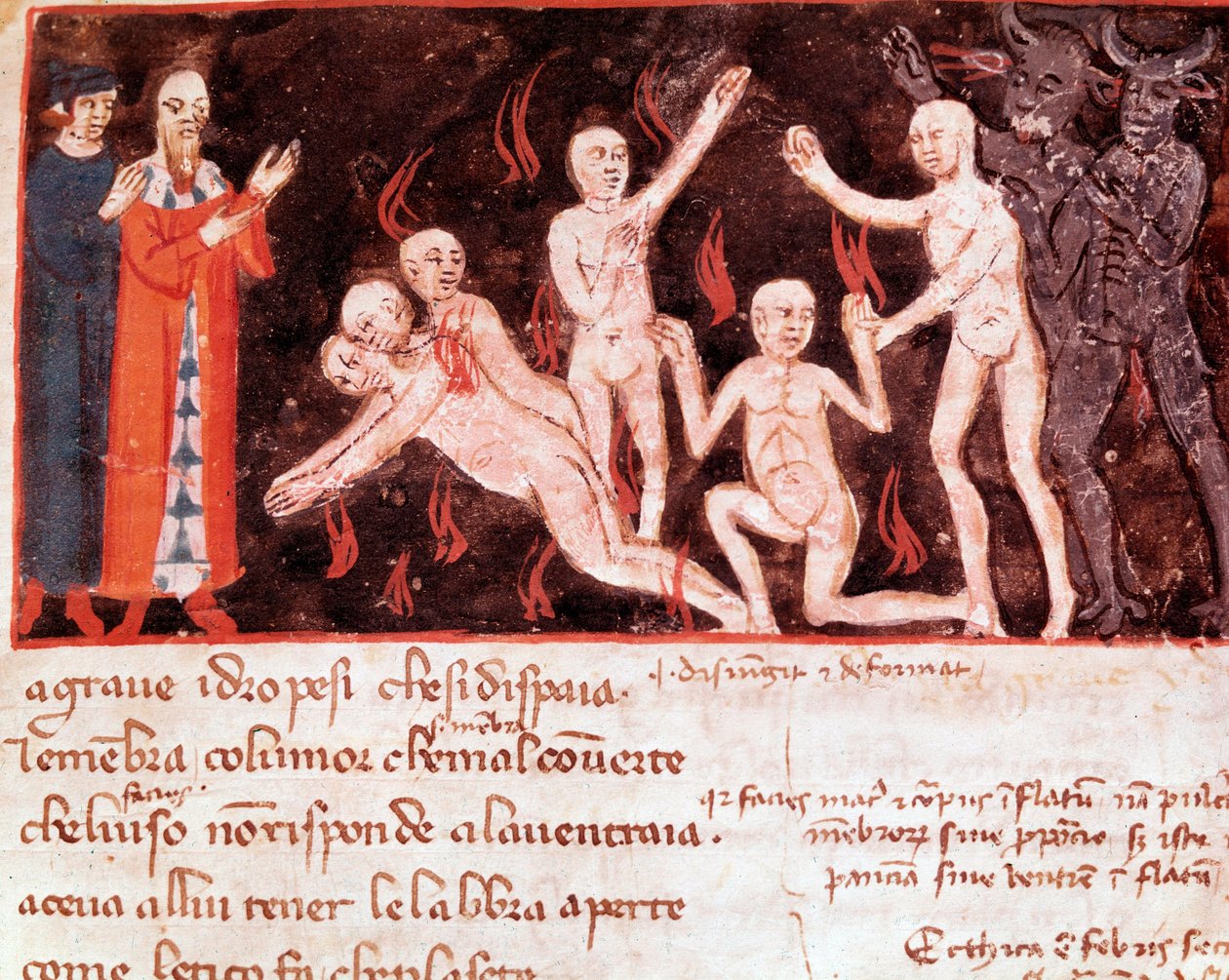 Forfalsknerne (sang 30 fra helvete, i den guddommelige komedie) - miniatyr 1300-tallet av Italian School