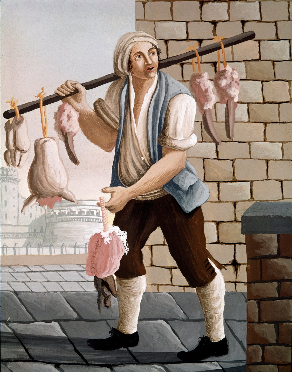 Den omreisende slakteren som selger akvarellhoder av kalvekjøtt fra 1800-tallet - Napoli Museo Nazionale di San Martino av Italian School