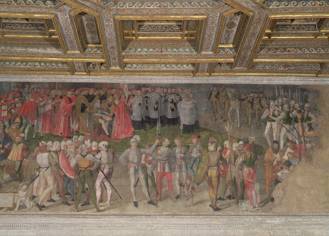 Lojalitetseden til den første kapteinen Luigi Gonzaga i 1328 (fresco) av Italian School