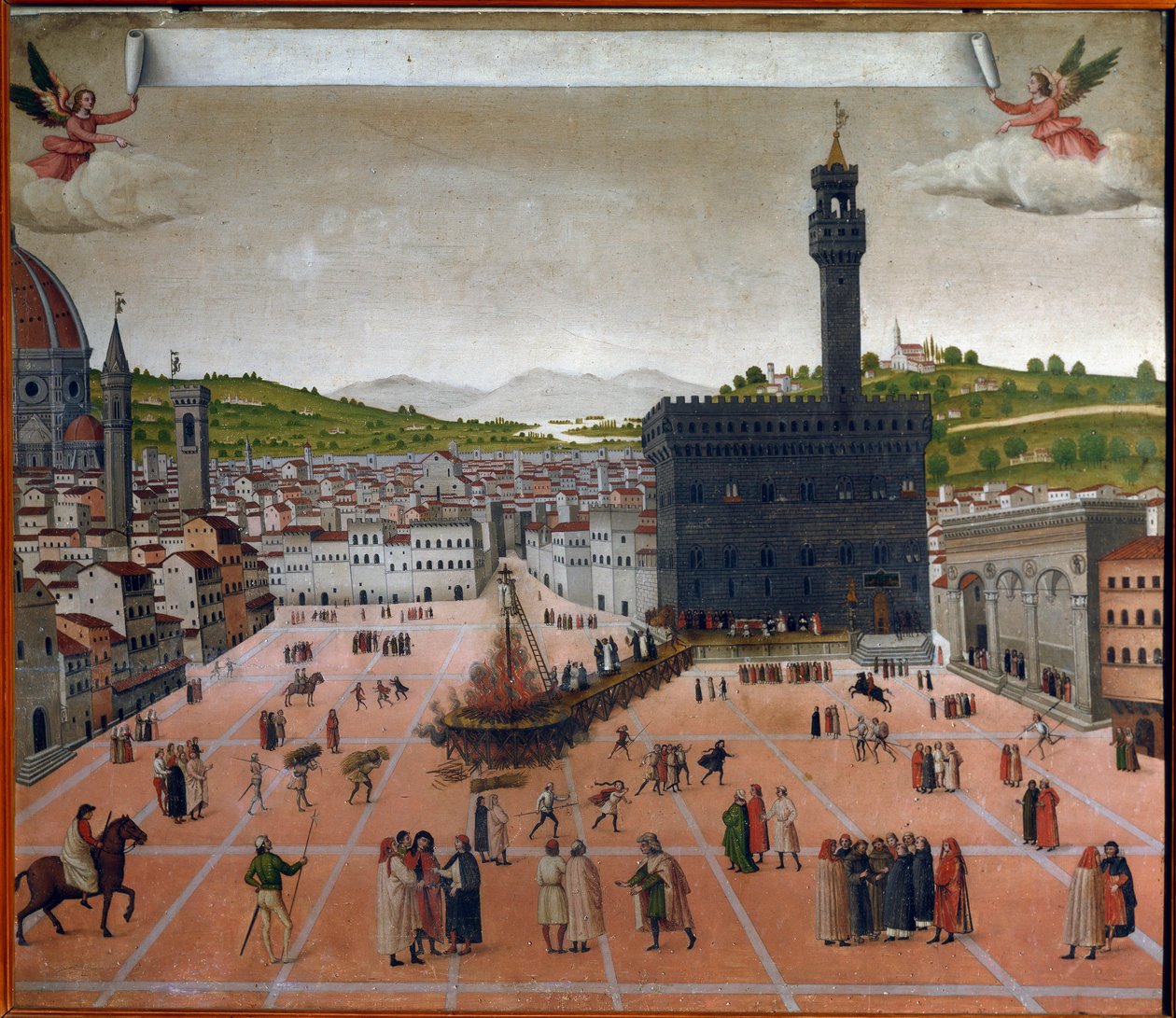 Bålet til Girolamo Savonarola på Piazza della Signoria, Firenze i 1498 (maleri) av Italian School