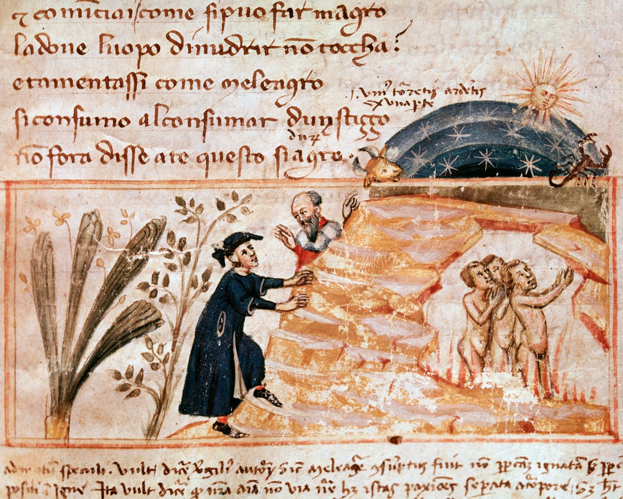 The souls of the lustful (sang 25 fra Purgatory, in the Divine Comedy) - Miniatyr av Italian School