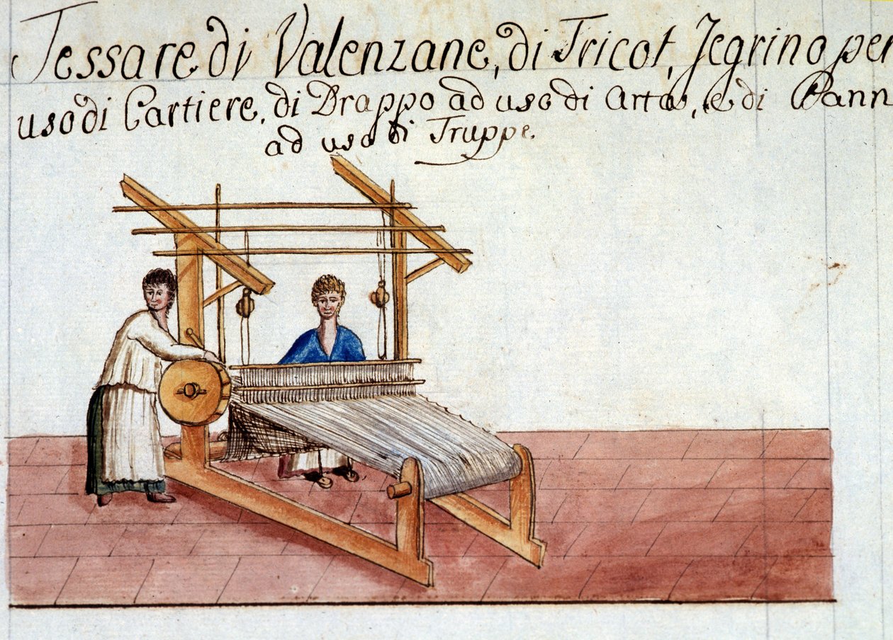 Veving av ull. 1807 Statsarkivet i Milano av Italian School