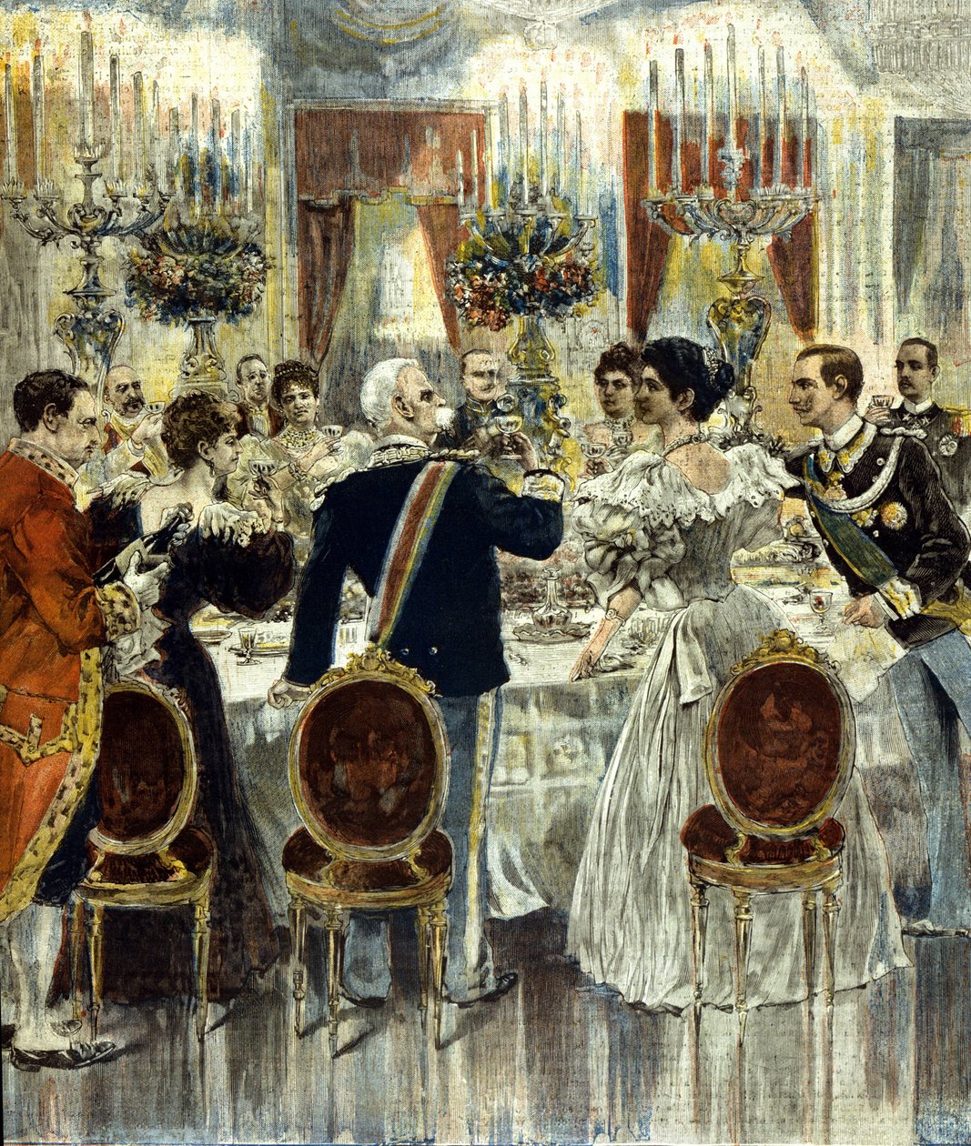 Bryllupsbanketten til brudene Victor Emmanuel III (Victor-Emmanuel) (Vittorio Emanuele) og Helene av Montenegro holdes på Quirinale-palasset, Roma. 1896. av Italian School