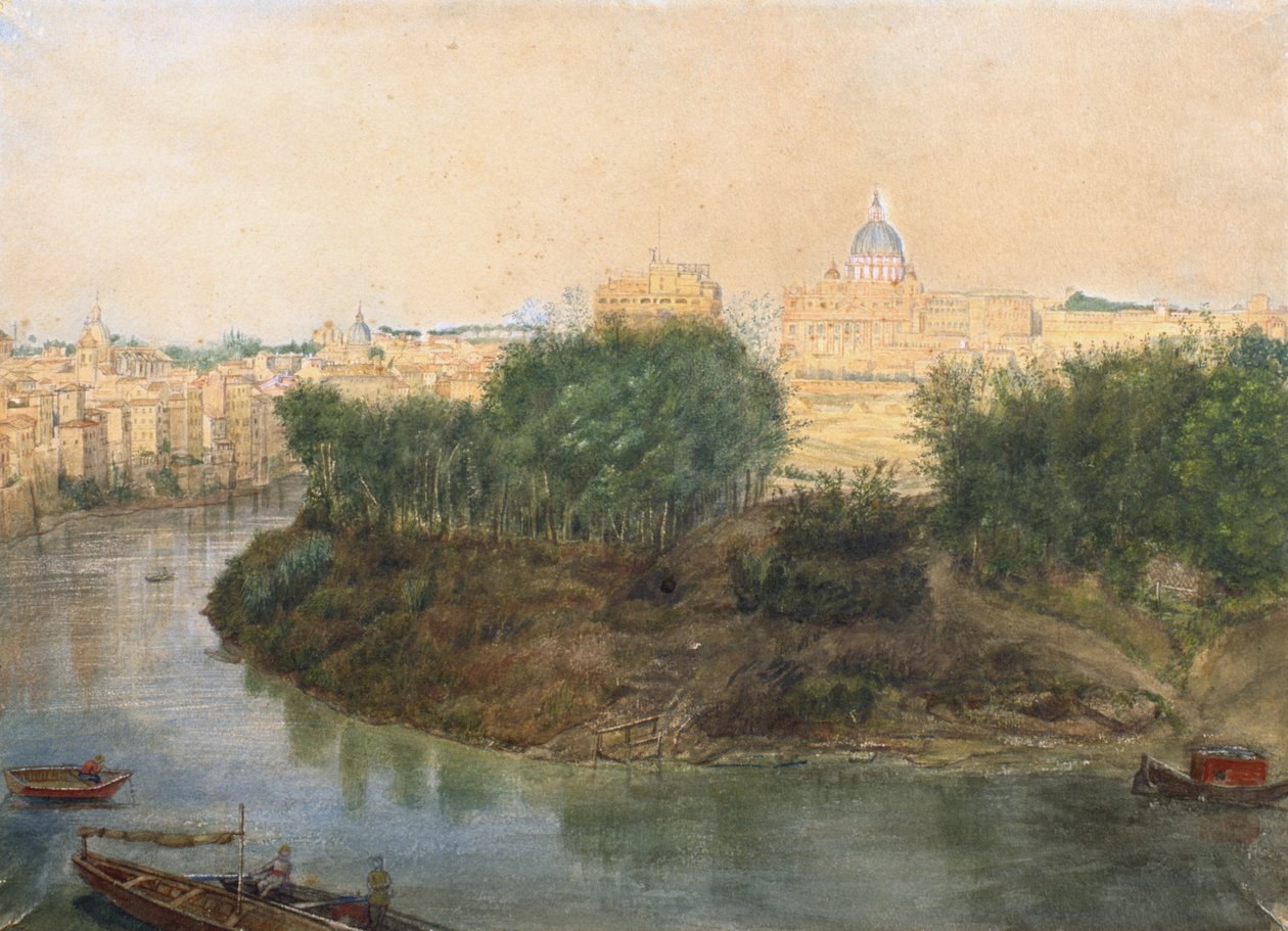 Tiber Island (blyant og wc på papir) av Italian School