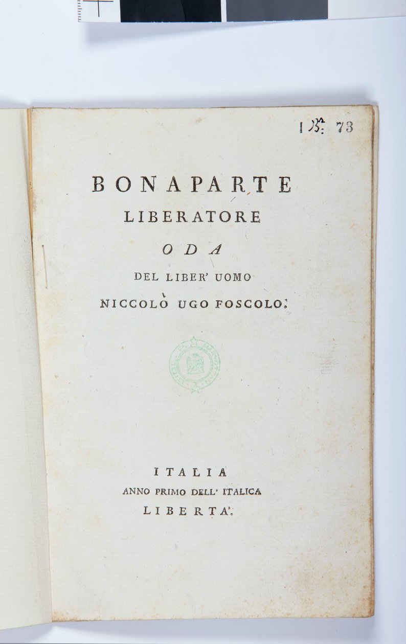 Tittelside til Bonaparte Liberatore av Niccolo Ugo Foscolo (1778-1827) originalutgave, 1797 (trykt papir) av Italian School