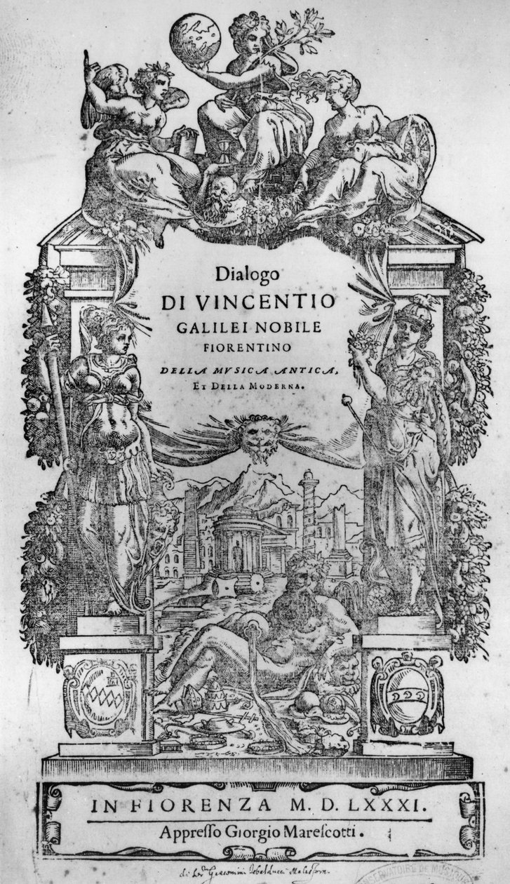 Tittelside til Della Musica Antica et (sic) della Moderna av Vincenzo Galilei, 1581 av Italian School