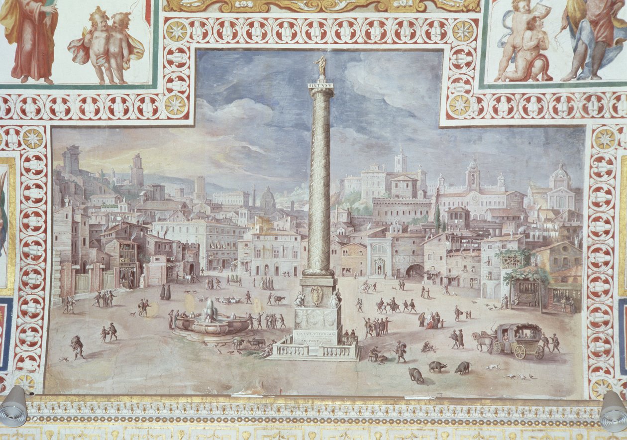 Trajans-søylen, Trajans Forum, Roma av Italian School