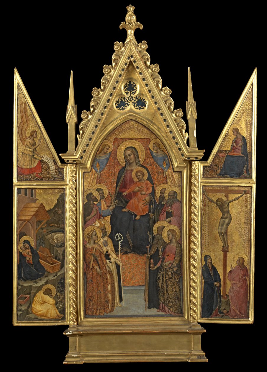 Triptych - The Virgin and Child Enthroned with Eight Saints, ca. 1330-70 (tempera på panel) av Italian School