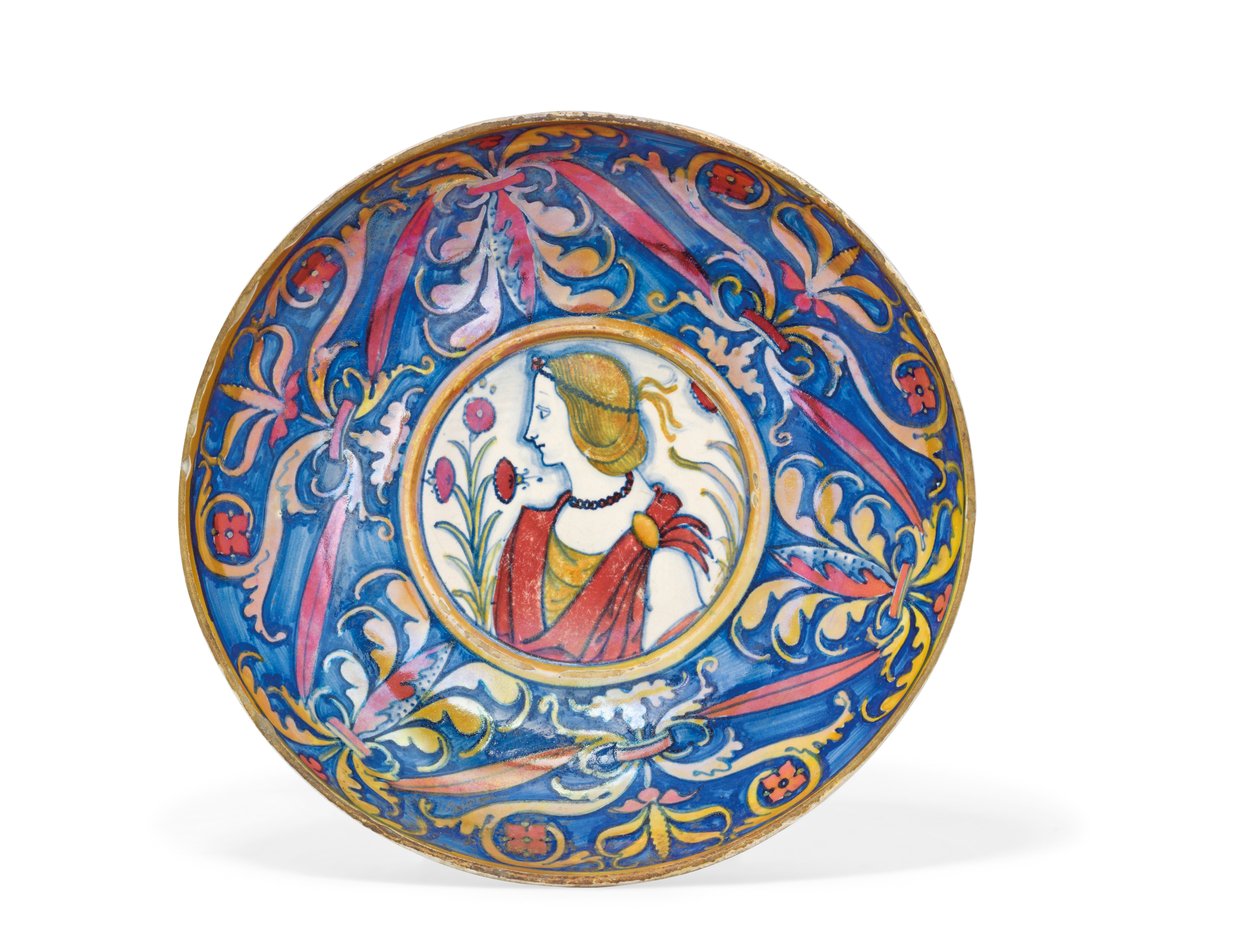 Umbrisk majolica gull- og rubinglansfotfat, fra Deruta til Gubbio, ca. 1510-20 av Italian School