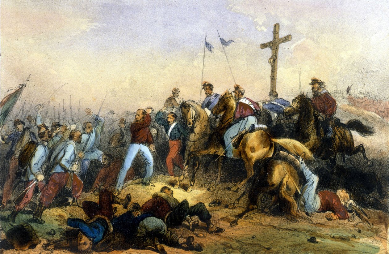 Unite of Italy: Slaget ved Milazzo på Sicilia 20.07.1860. Giuseppe Garibaldis Tusen beseiret Francois II. Litografi fra slutten av 1800-tallet av Italian School