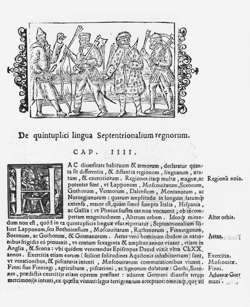 Variasjon av språk, illustrasjon fra History of the Northern Nations av Olaus Magnus (1490-1558), utgitt i Roma, 1555 av Italian School