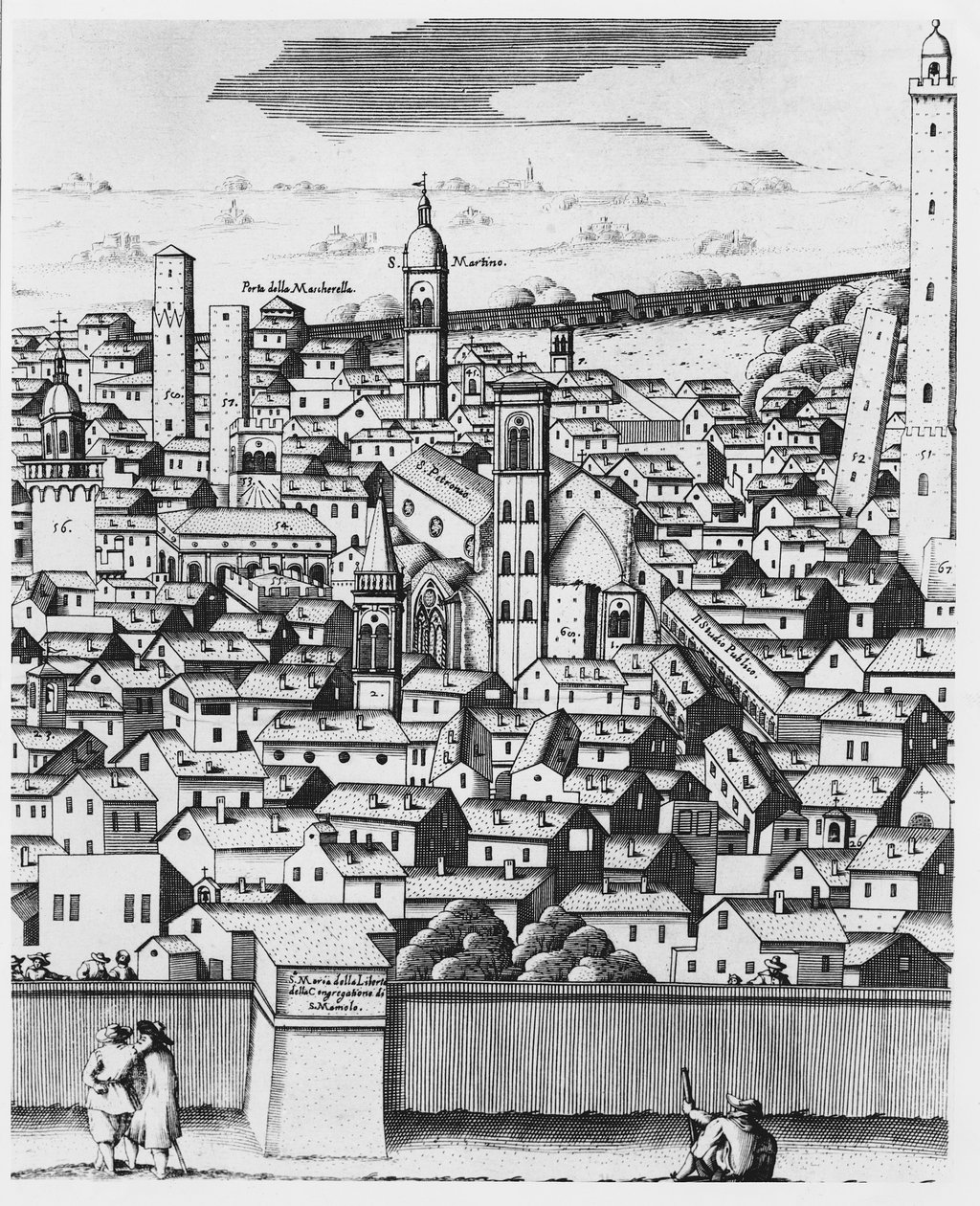 Utsikt over Bologna (gravering) av Italian School
