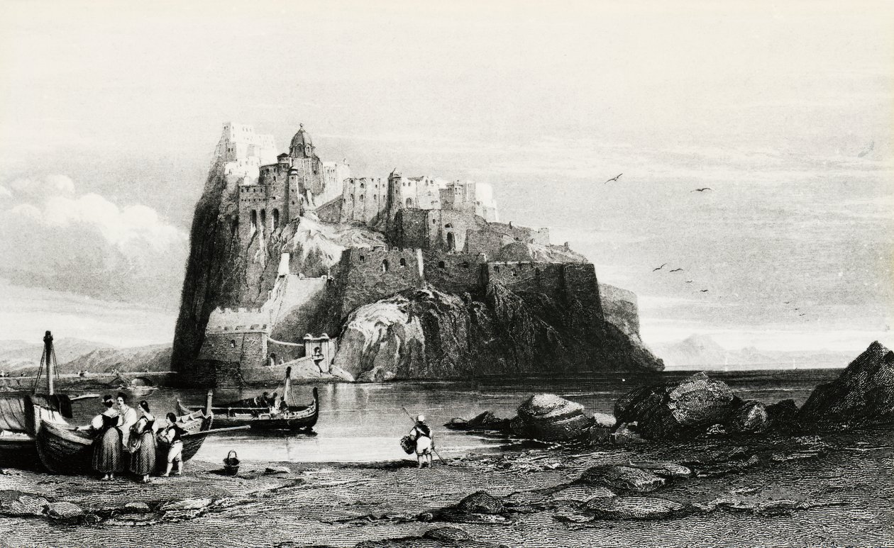 Utsikt over øya Ischia, gravering, Italia av Italian School