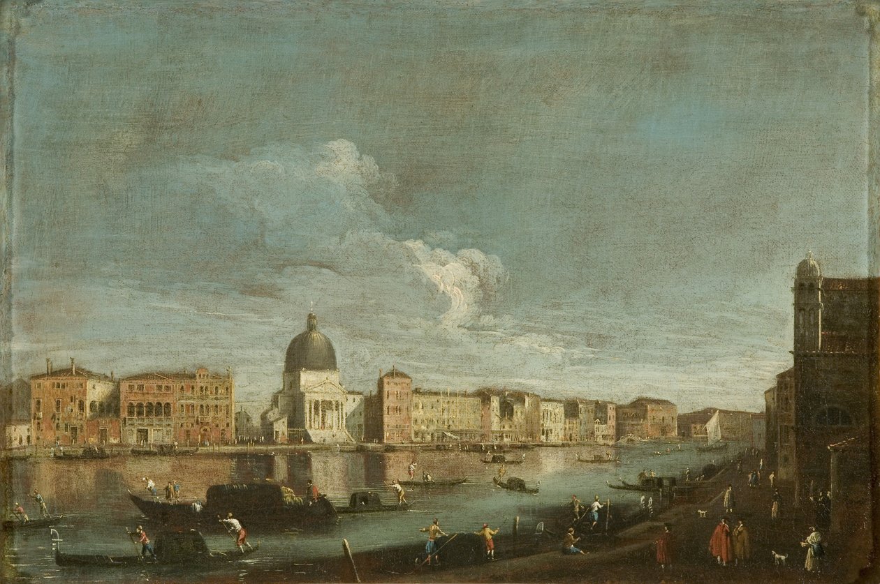 Utsikt over San Simeone Piccolo på Canal Grande, Venezia, ca. 1760 (olje på lerret) av Italian School
