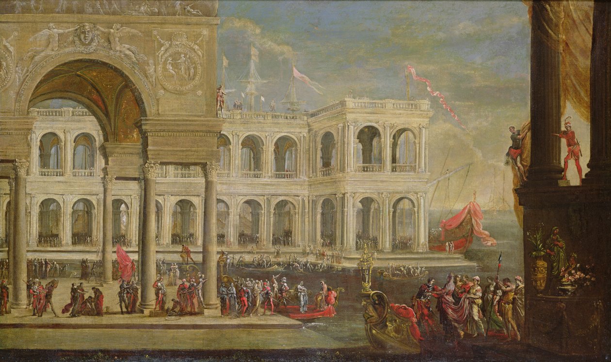 Utsikt over palasset og dronning Joanna I av Napoli av Italian School