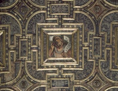 Utsikt over paneltaket med malte paneler av Pier Maria Pennacchi (1464-1514/15) (tre) av Italian School